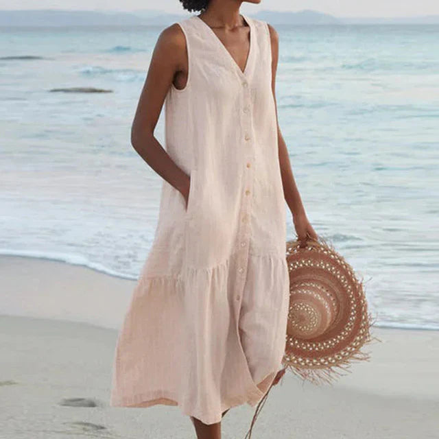 Lune London | Sleeveless dress made of cotton linen with V-neck