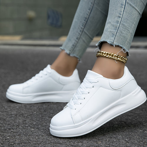 Chic und Stil | Clean White Leather Sneakers for Women, White