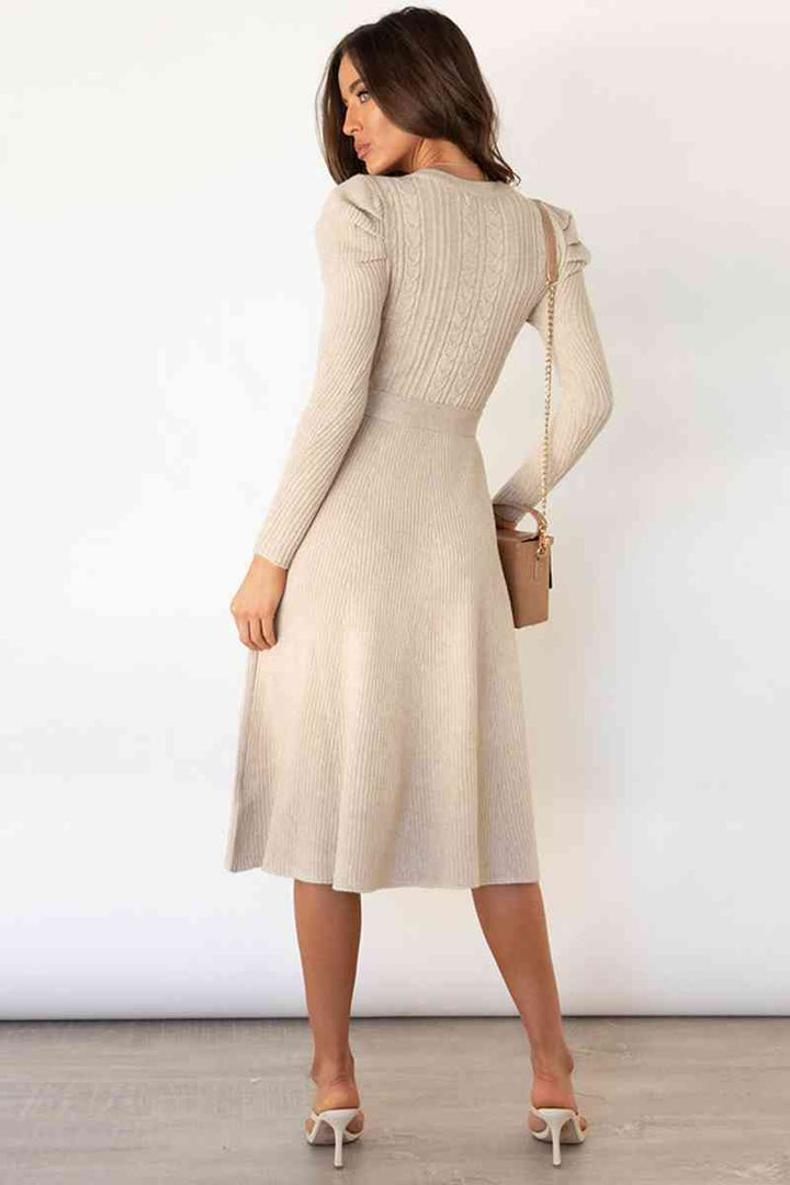 Lune London | Round Neck Long Sleeve Knot Waist Sweater Dress
