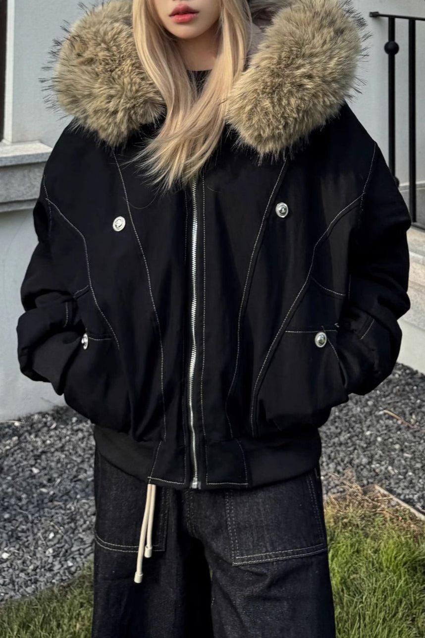 Lune London | Short Puffer Jacket with Fur Collar