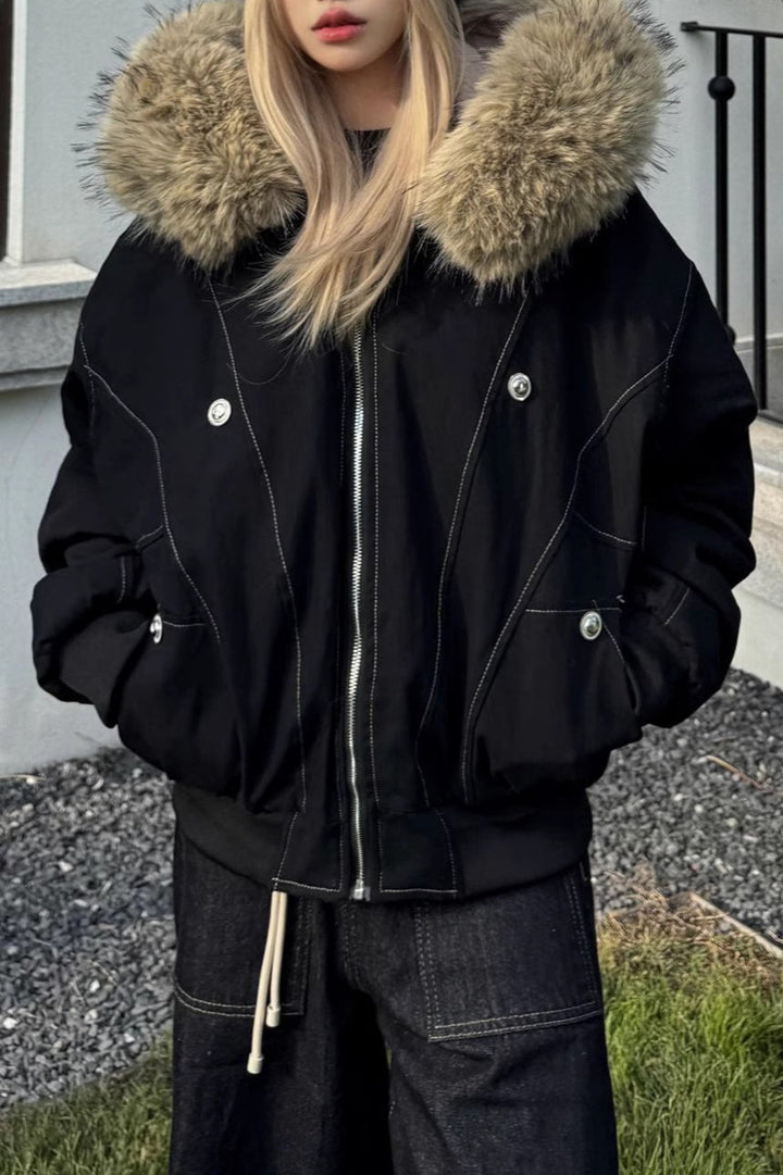Lune London | Short Puffer Jacket with Fur Collar