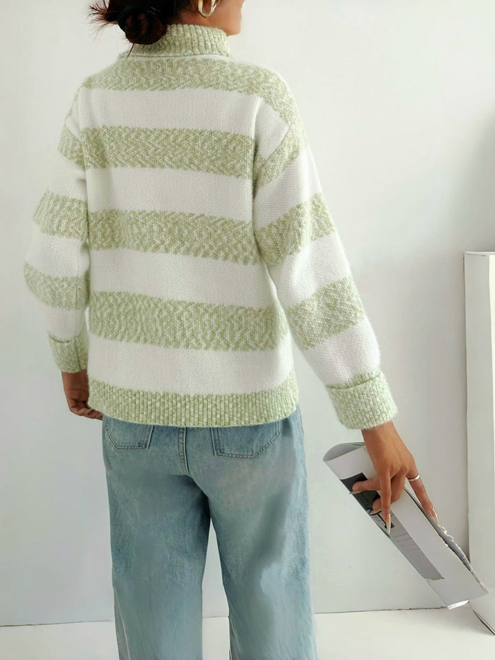 Lune London | Knit Sweater with Turtleneck Acrylic Blend Striped Pattern
