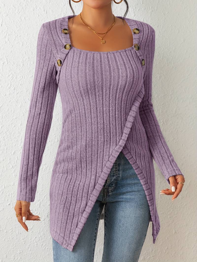 Lune London | Square Neck Sweater with Long Sleeves and Side Slit
