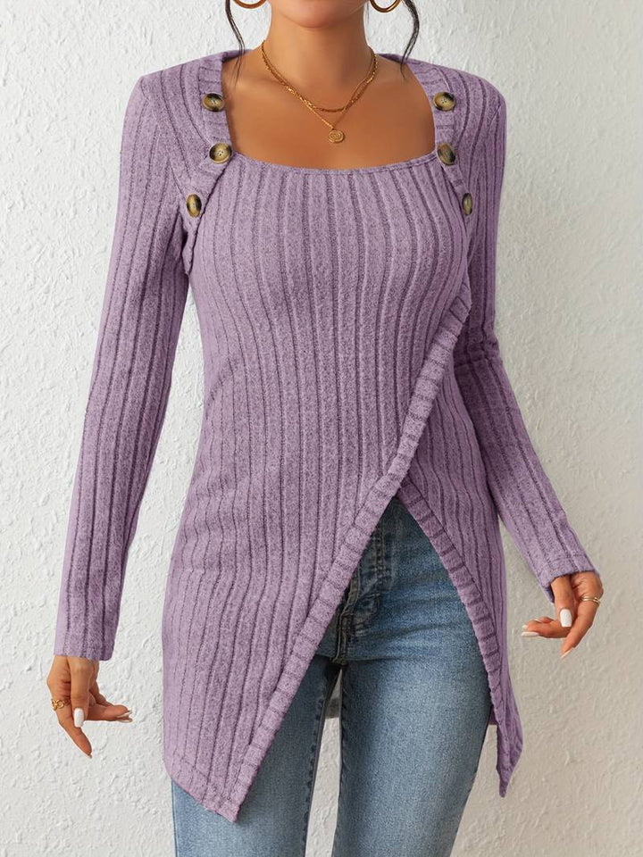 Lune London | Square Neck Sweater with Long Sleeves and Side Slit