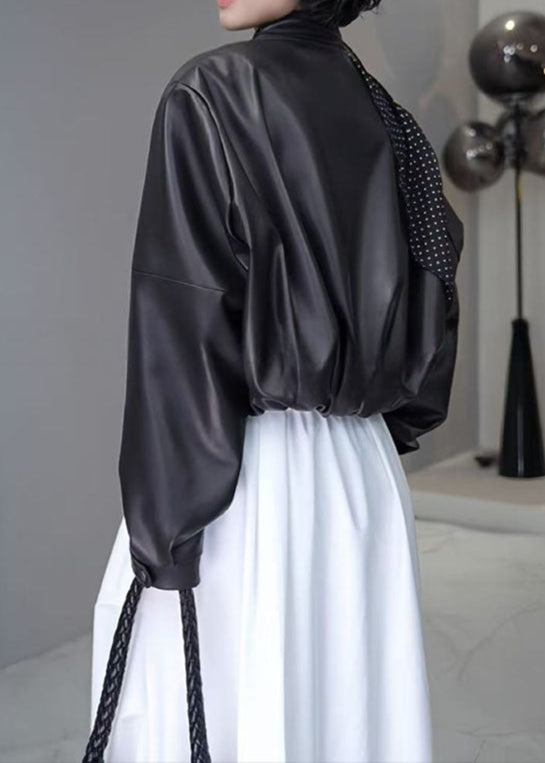Lune London | Muse - Cropped Faux Leather Snap Jacket