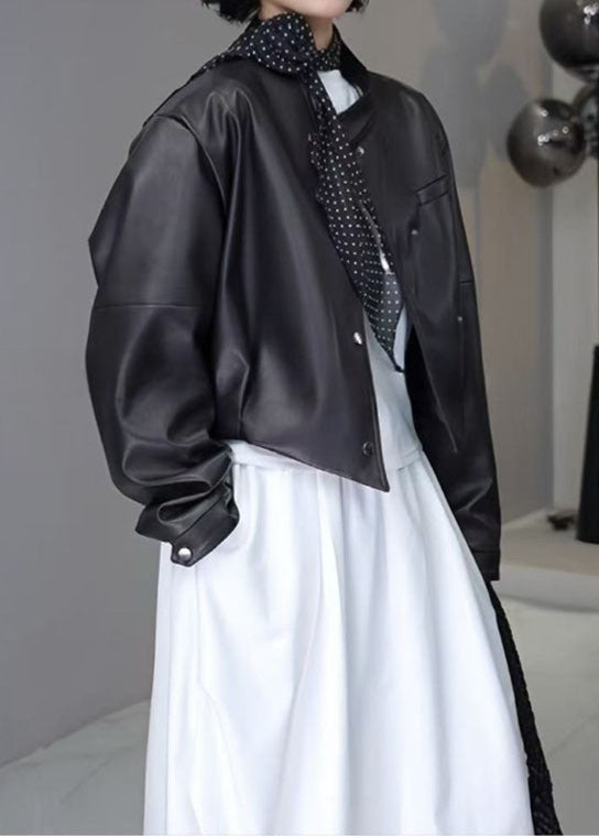 Lune London | Muse - Cropped Faux Leather Snap Jacket