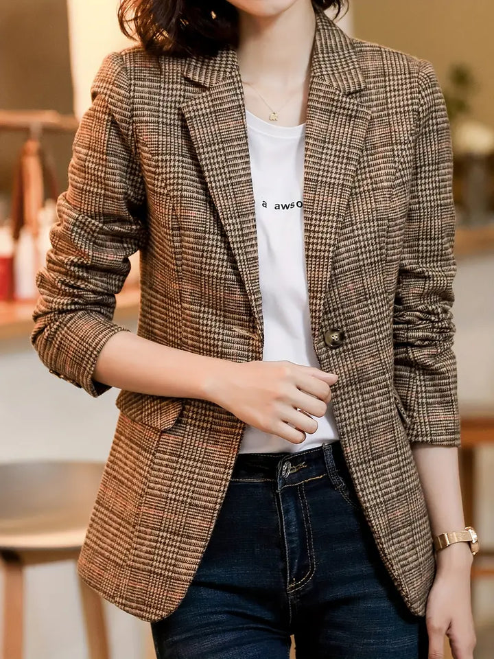 Lune London | Checked Blazer with Lapels and A Single Button
