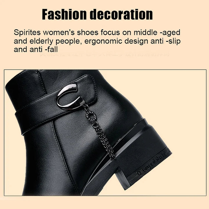 Lune London | Women's Genuine Leather Metal Buckle Velvet Boots