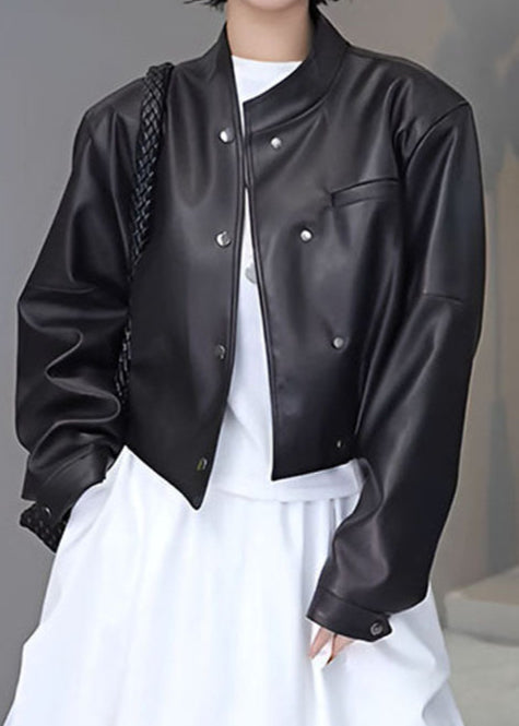 Lune London | Muse - Cropped Faux Leather Snap Jacket