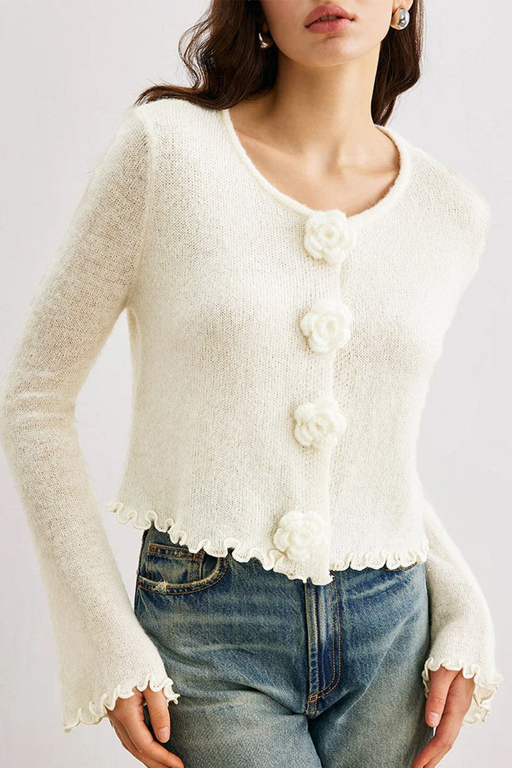 Lune London | Slim, floral knit cardigan with ruffles