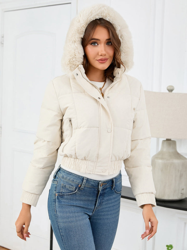 Chic und Stil | Cozy padded winter jacket with fur hood and pockets