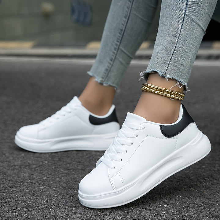 Chic und Stil | Clean White Leather Sneakers for Women, White