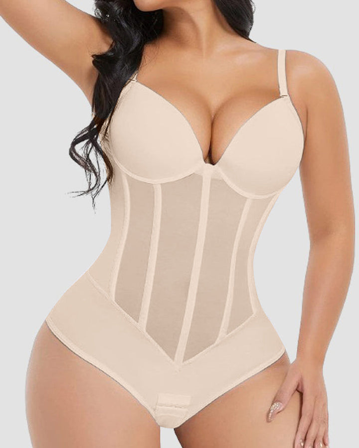 Lune London | Women's Belly Control Thong Sheer Mesh Corset Top Backless Bodysuit