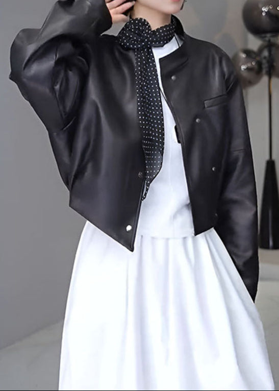 Lune London | Muse - Cropped Faux Leather Snap Jacket
