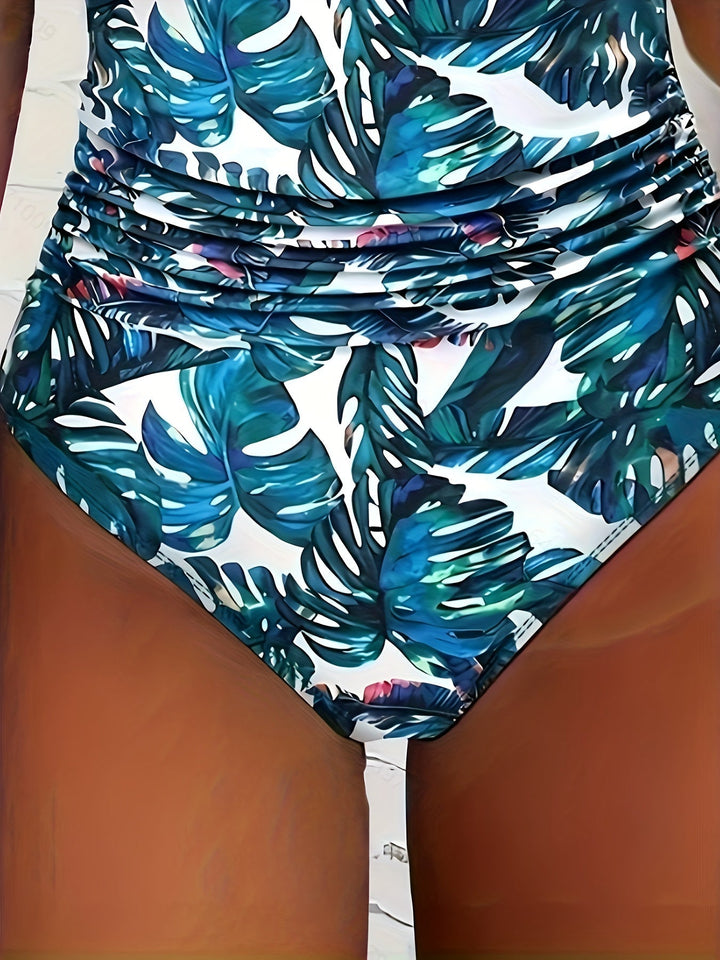 Chic und Stil | Halter-neck swimsuit with V-neckline and print