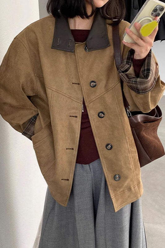 Lune London | Stand Collar Checked Leather Jacket