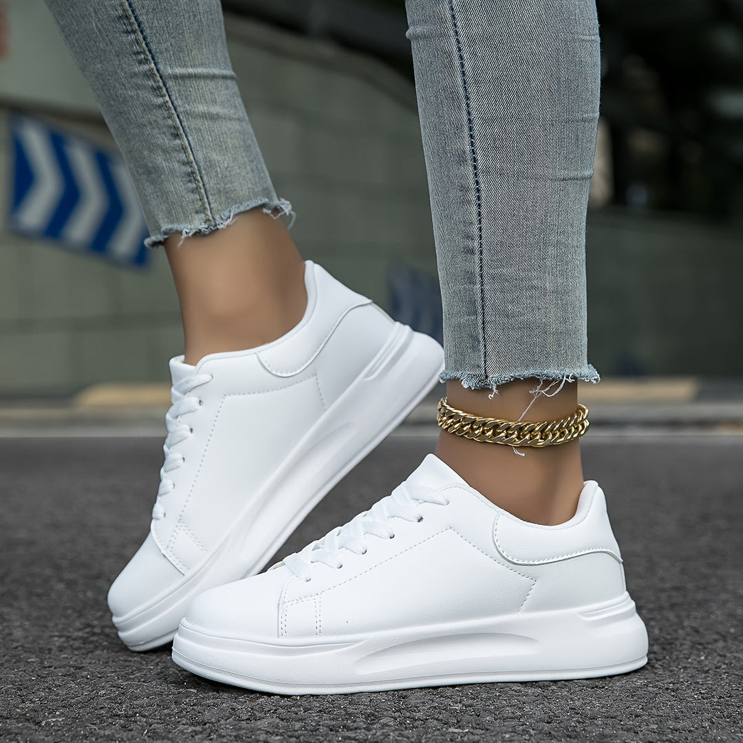 Chic und Stil | Clean White Leather Sneakers for Women, White