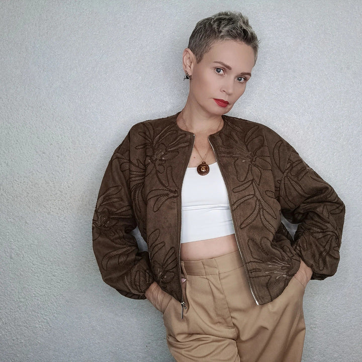 Lune London | Bomber jacket with suede texture and embroidery
