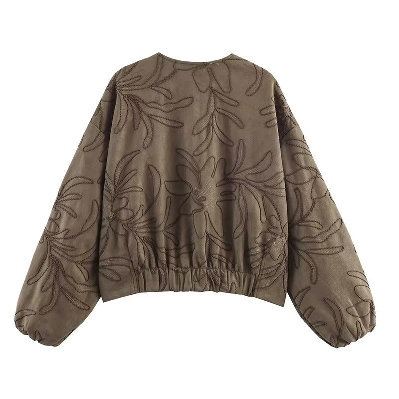 Lune London | Bomber jacket with suede texture and embroidery