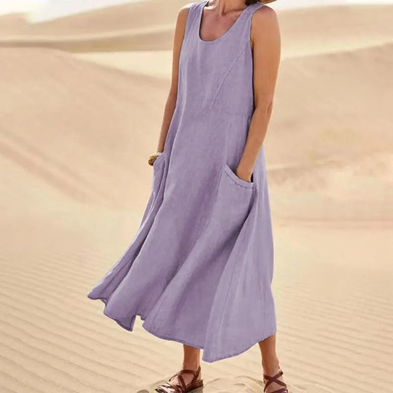 Lune London | Sleeveless linen dress with pockets for women