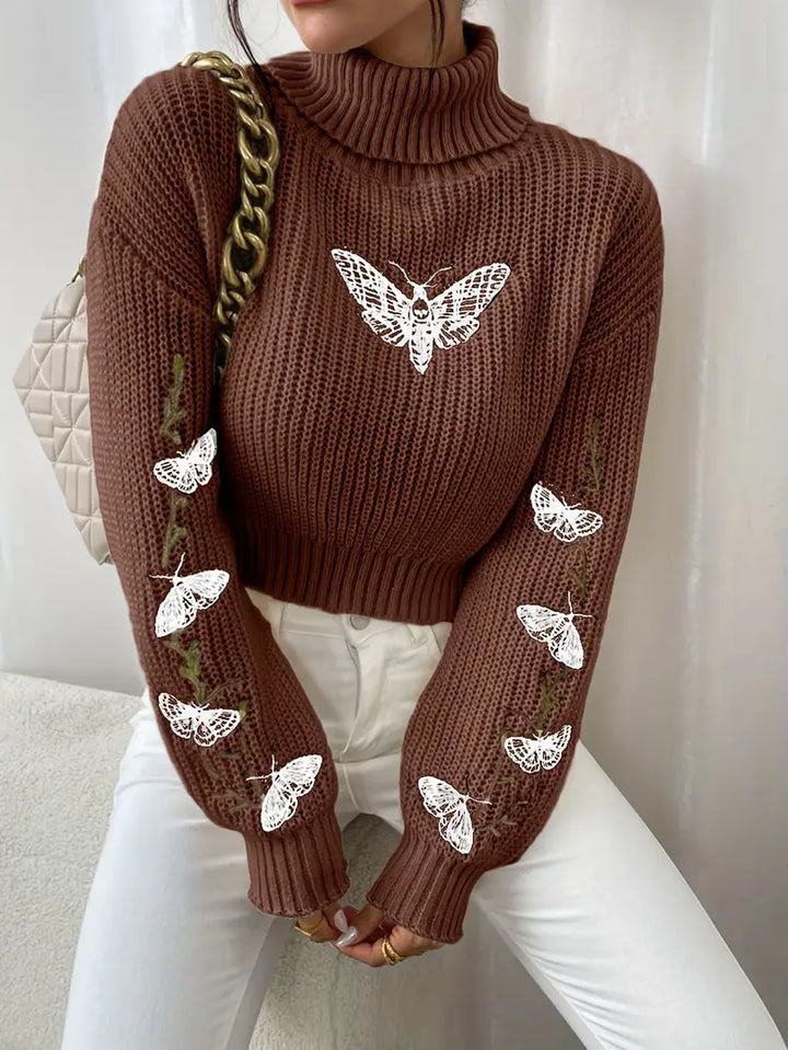 Lune London | Sweater with butterfly pattern and high collar - Elegant fashion for women