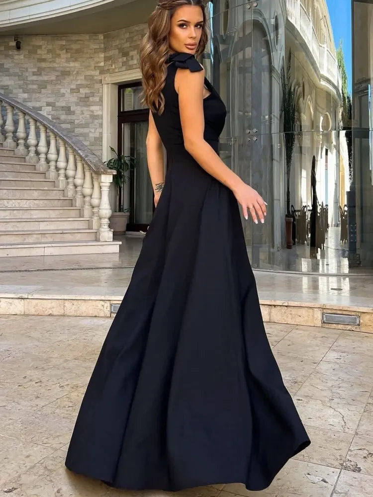 Lune London | Women's Maxi Dress with Cross V-Neck and Bow