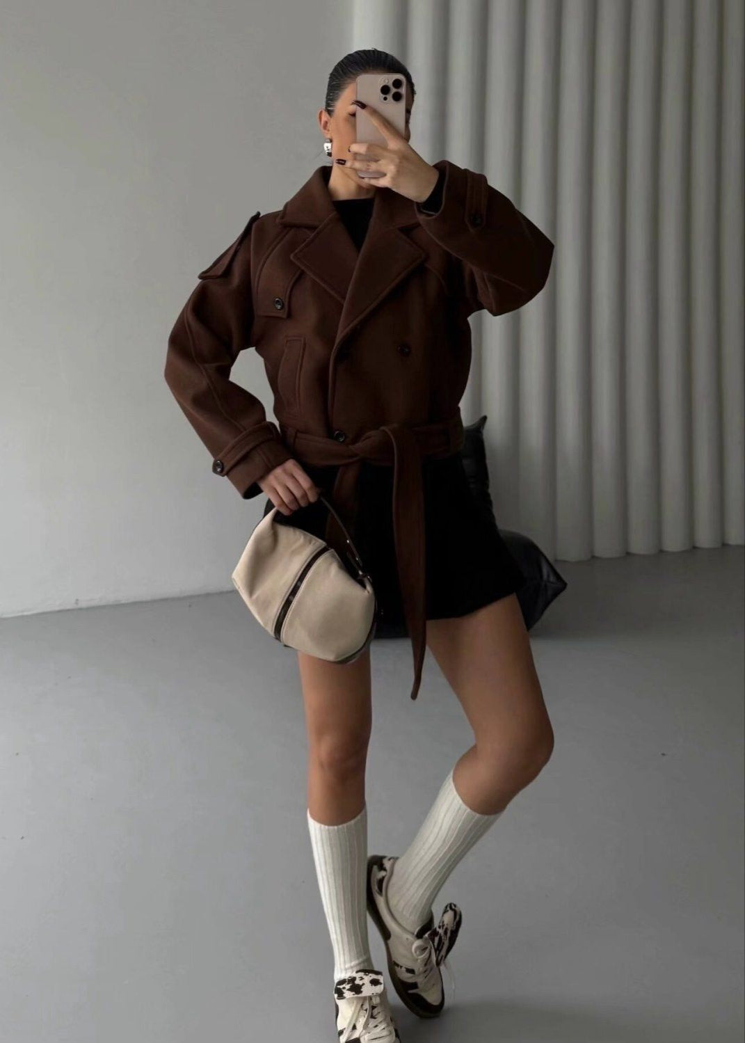 Lune London | Cropped Wool Blend Belted Trench Coat
