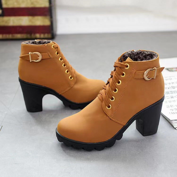 Lune London | Bottines à talon bloc - Doublées chaud - Semelle antidérapante - Détails dorés