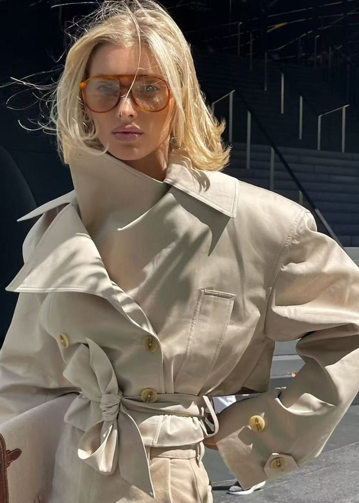 Lune London | Cropped Belt Trench Coat with Oversized Lapels