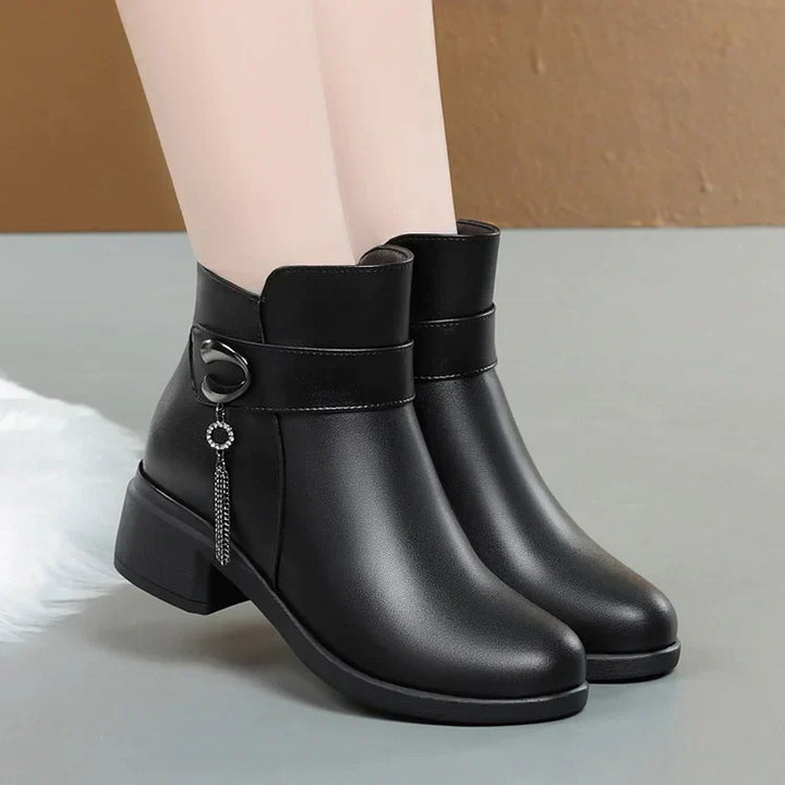 Lune London | Women's Genuine Leather Metal Buckle Velvet Boots