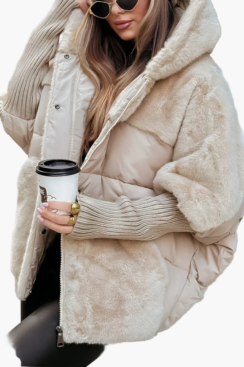 Lune London | Winter Jacket with Hood - Trendy Quilted Teddy Jacket for Outdoor and Everyday