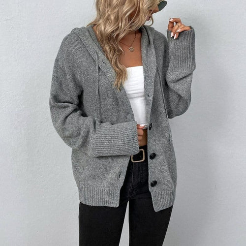 Lune London | Knit cardigan - soft and warm - with hood and button closure - loose fit
