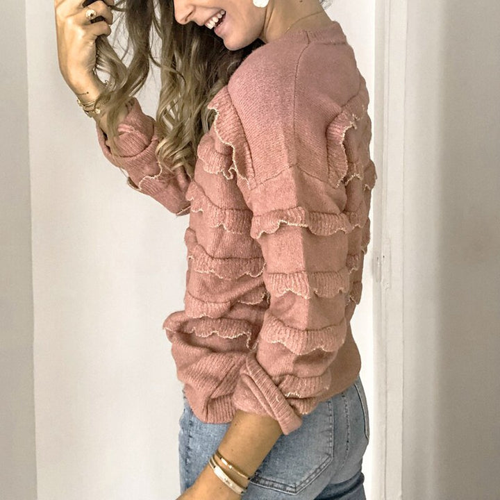 Lune London | Knit Sweater - Soft Knit - Round Neck - Long Sleeves - Elegant Ruffle Details