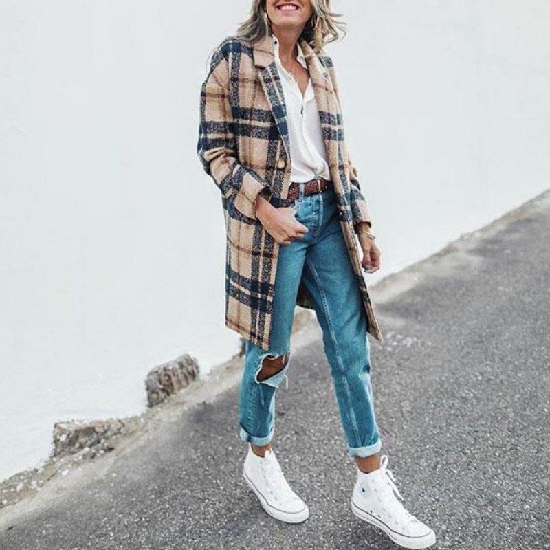 Lune London | Longer Coat - Classic Check Pattern - Wool Blend - Single-Breasted Cut
