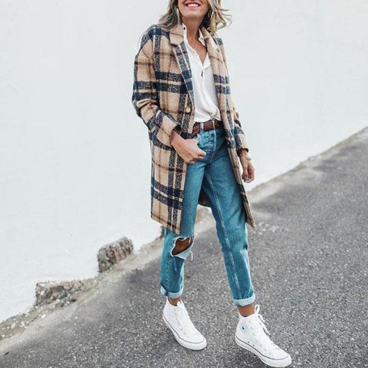 Lune London | Longer Coat - Classic Check Pattern - Wool Blend - Single-Breasted Cut