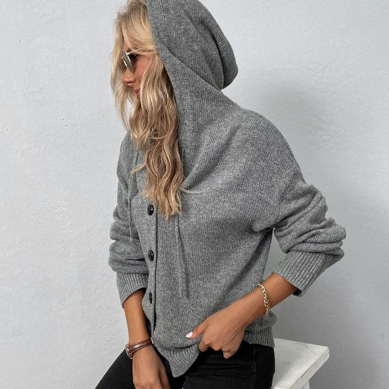 Lune London | Knit cardigan - soft and warm - with hood and button closure - loose fit