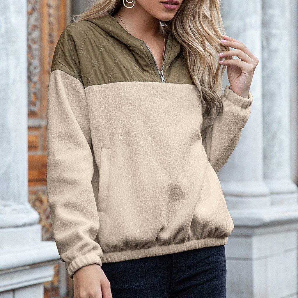 Lune London | Hoodie - Padded Top & Soft Fleece - Half Zipper - Loose Fit - With Pockets