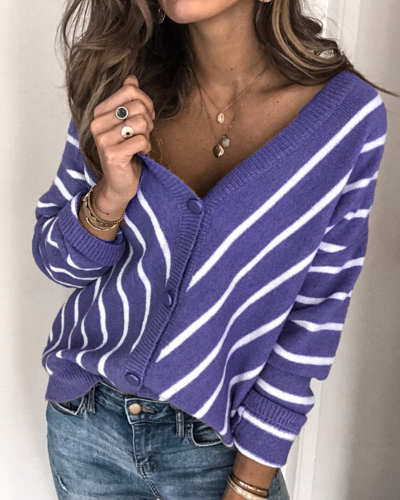 Lune London | Cardigan - Soft knit quality - V-neck - Button closure - Striped design - Long sleeves