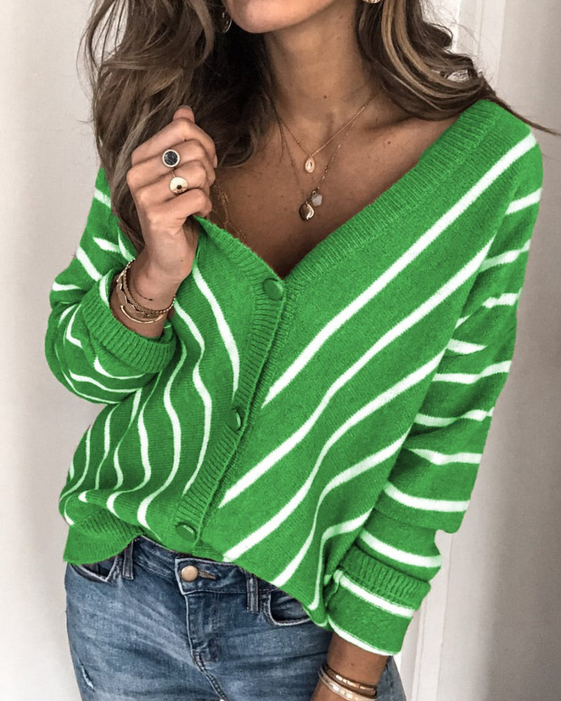 Lune London | Cardigan - Soft knit quality - V-neck - Button closure - Striped design - Long sleeves