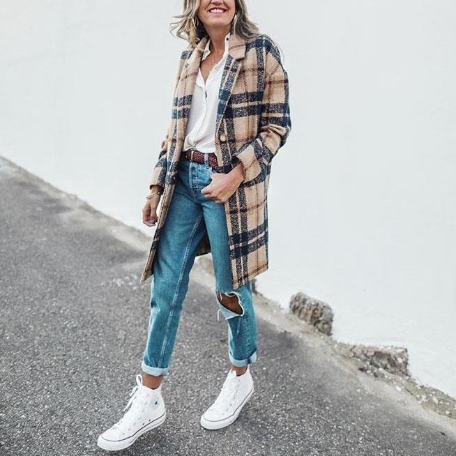Lune London | Longer Coat - Classic Check Pattern - Wool Blend - Single-Breasted Cut