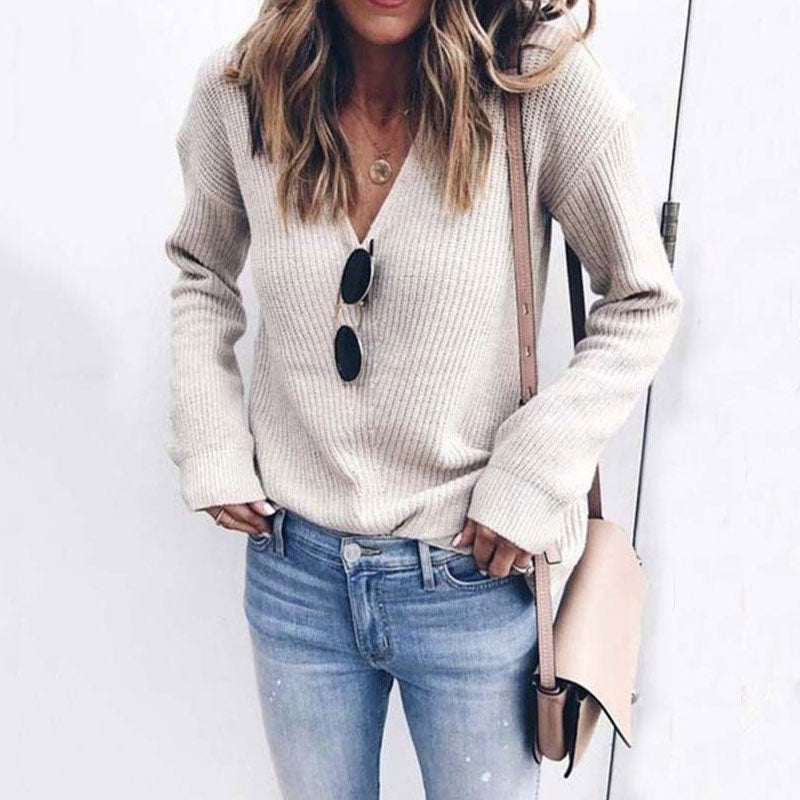 Lune London | Knit sweater - Soft rib knit - V-neck - Loose fit - Long sleeves
