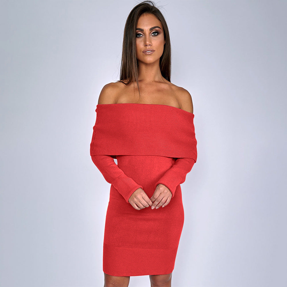 Knit dress for women with bateau neckline and fitted cut Lune London