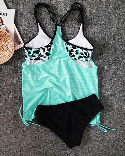 Lune London | Solid Color Tankini with Leopard Print
