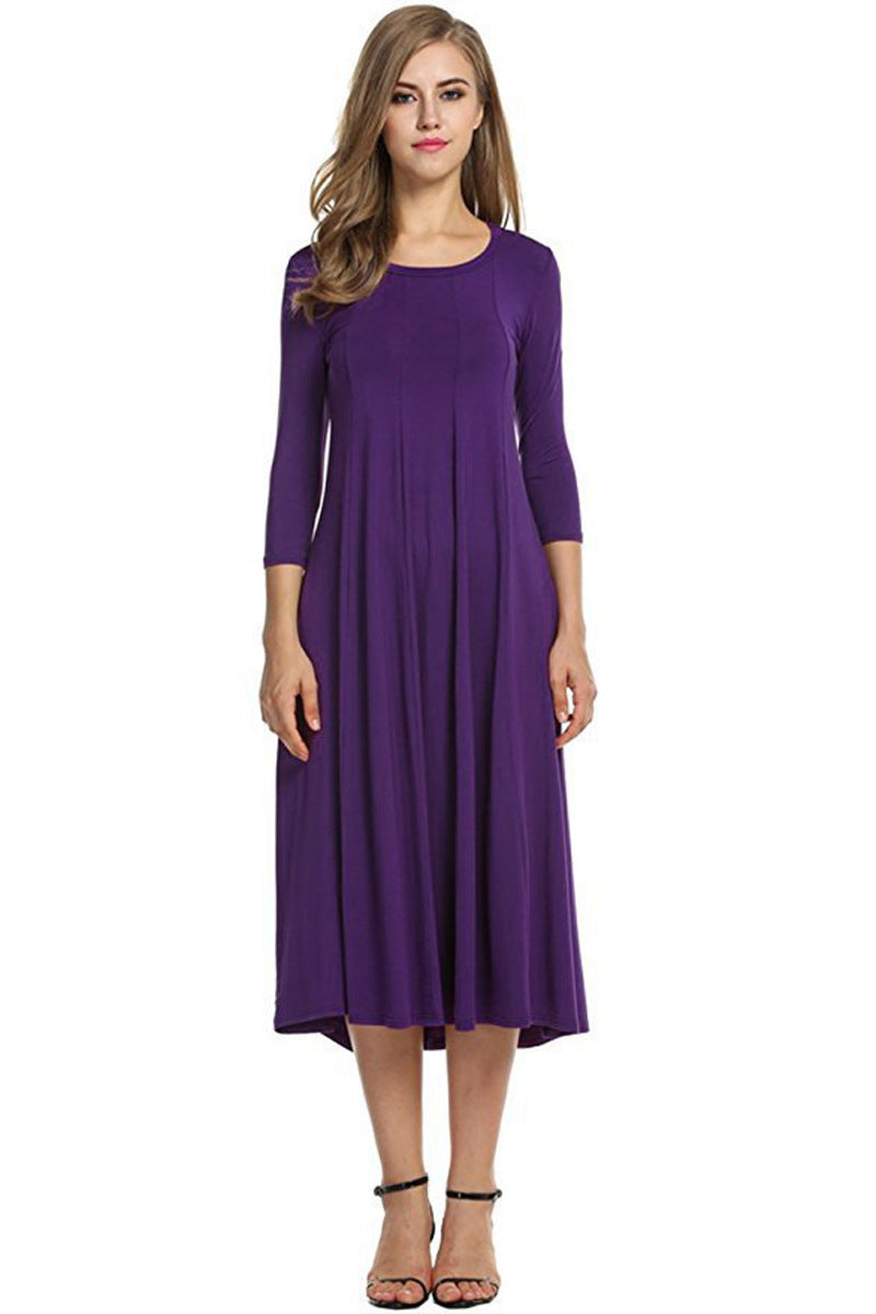 Casual midi dress for women with 3/4 sleeves and flared skirt Lune London