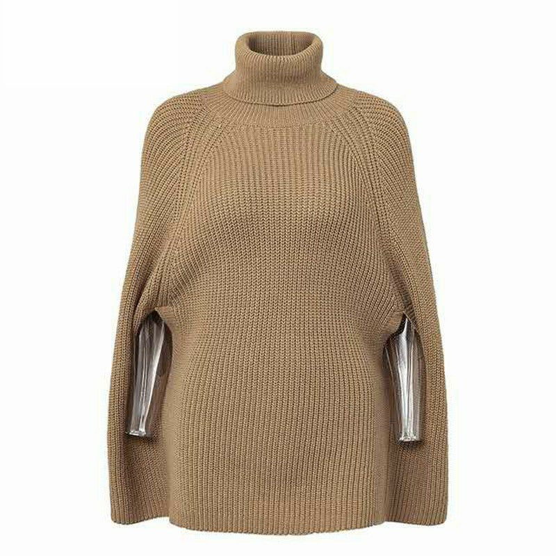 Knitted turtleneck sweater for women with exclusive crochet pattern Lune London