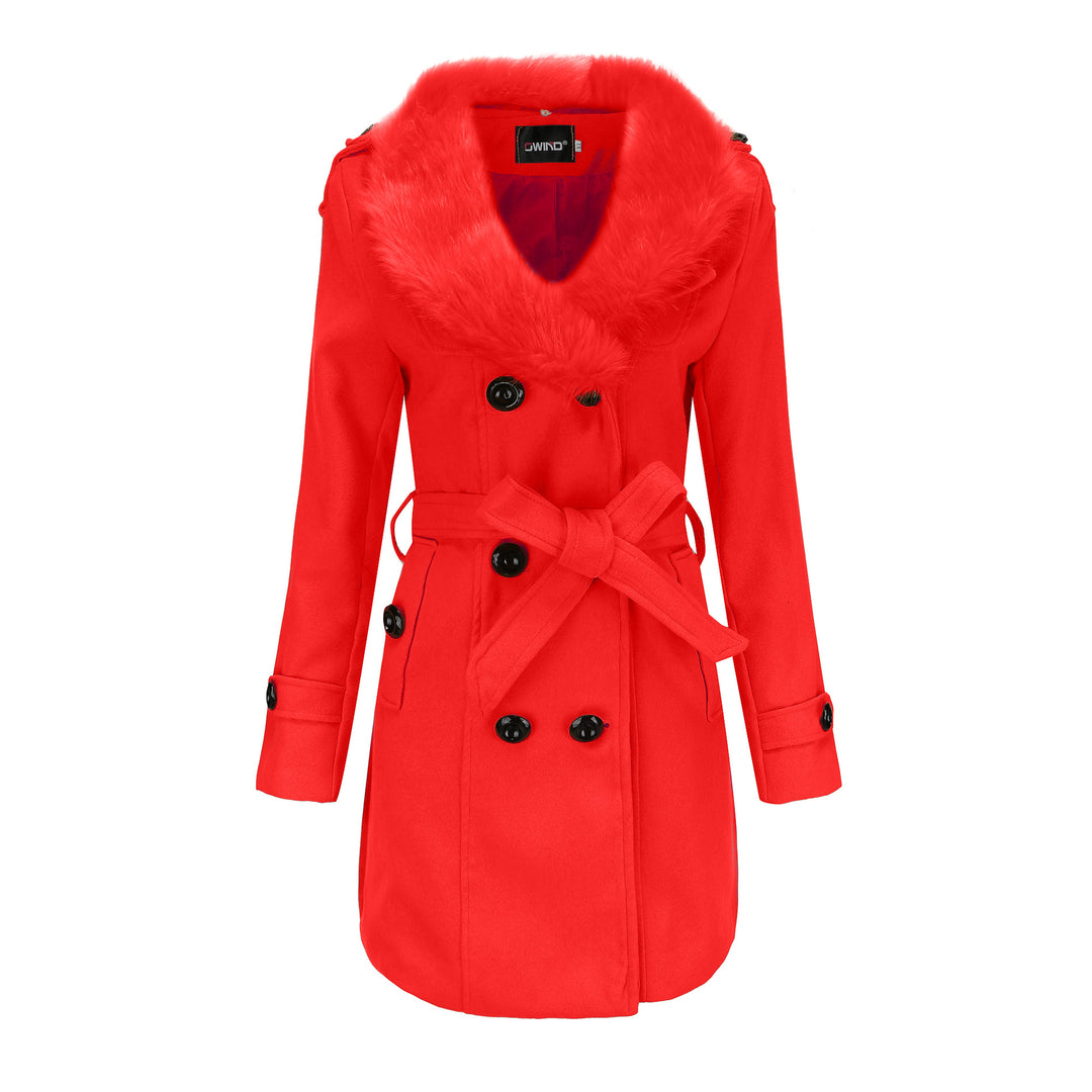 Elegant trench coat for ladies with faux fur collar and waist belt Lune London