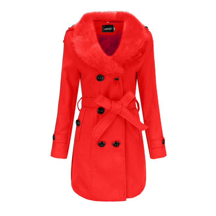 Elegant trench coat for ladies with faux fur collar and waist belt Lune London