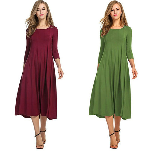 Casual midi dress for women with 3/4 sleeves and flared skirt Lune London