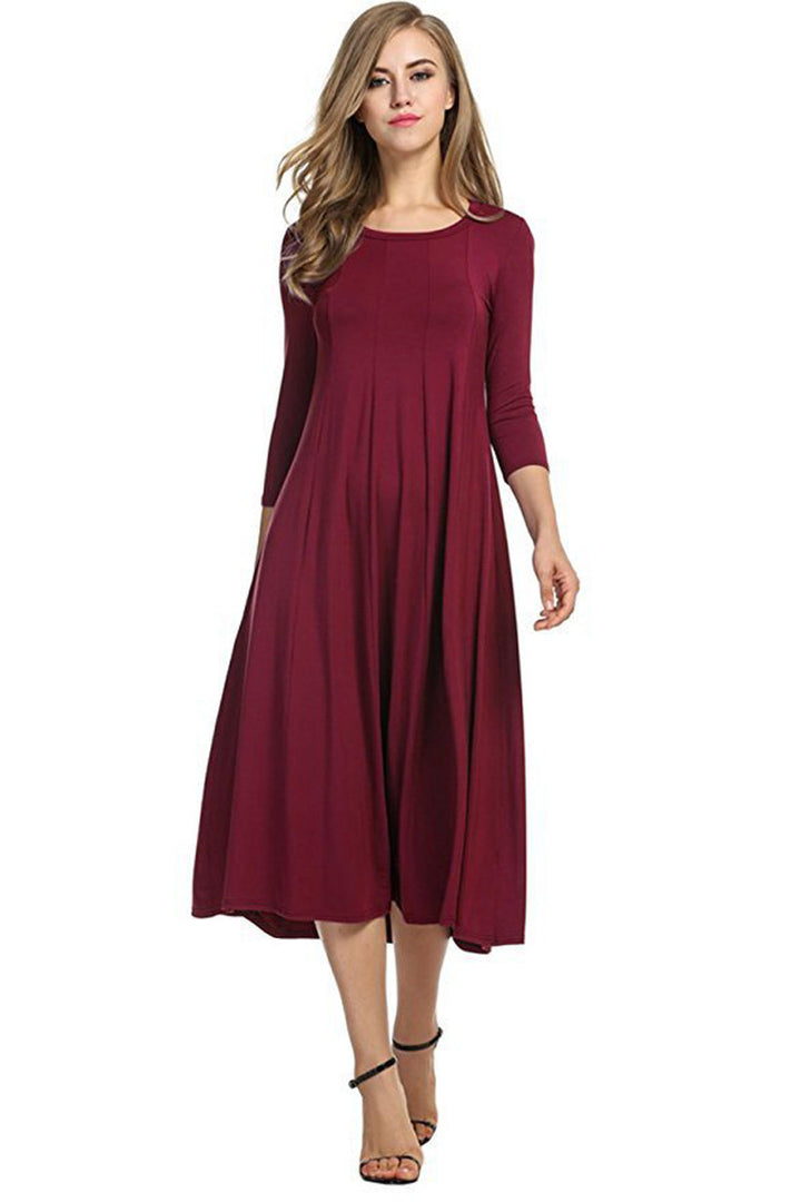 Casual midi dress for women with 3/4 sleeves and flared skirt Lune London