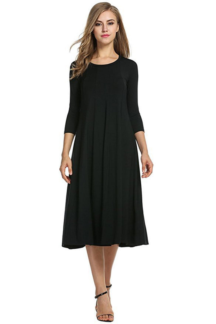 Casual midi dress for women with 3/4 sleeves and flared skirt Lune London